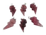 Strawberry Quartz Lightning Crystal Pendant by GemstoneGO featuring a vibrant pink quartz gemstone set in a lightning bolt design.