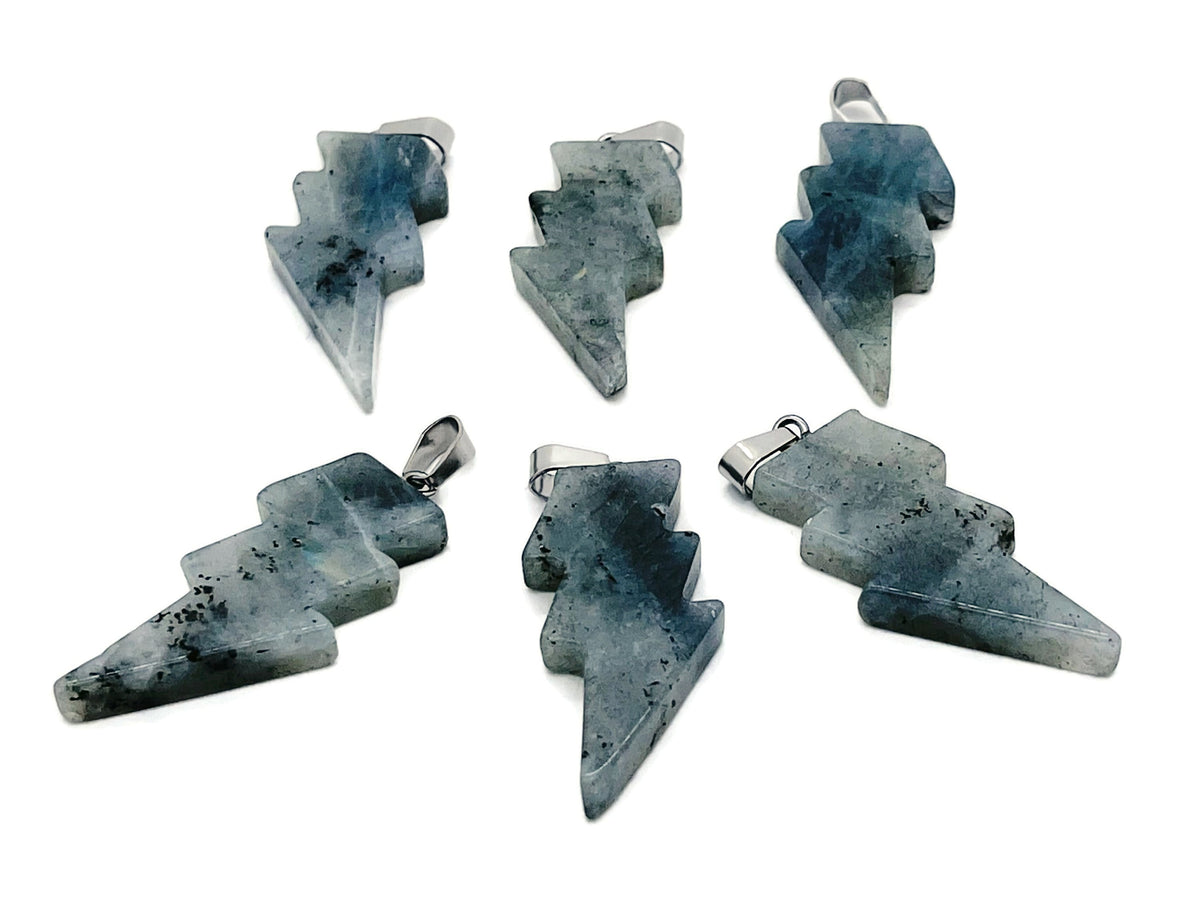 Labradorite Lightning Crystal Pendant from GemstoneGO featuring a striking lightning-shaped labradorite gemstone pendant.