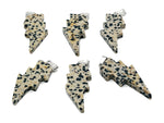 Dalmatian Jasper Lightning Crystal Pendant featuring a lightning-shaped stone by GemstoneGO, showcasing intricate natural patterns.