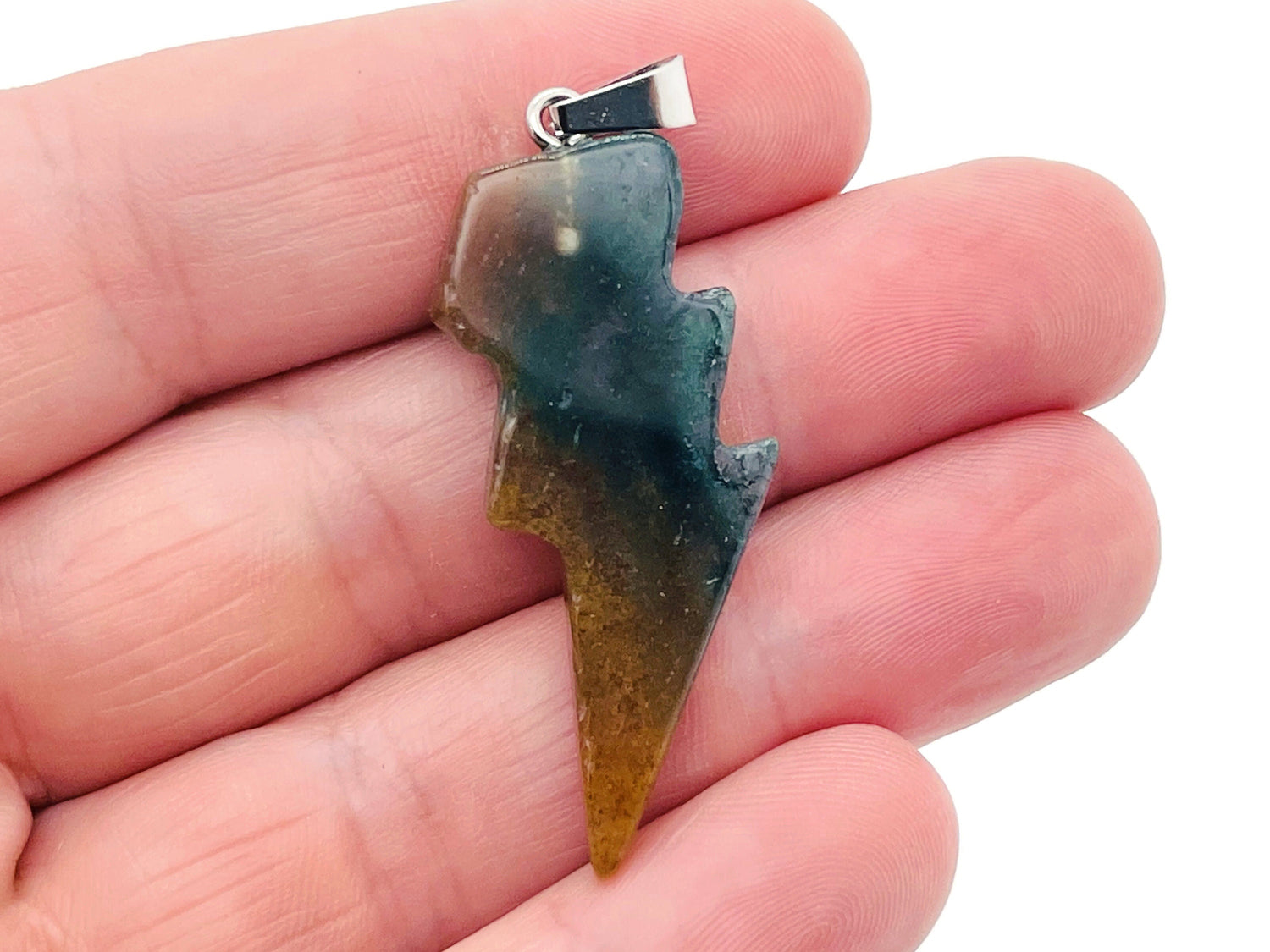 Pendentif Éclair en Agate Mousse - Cristal Éclair - Pierre Éclair - Sculpture sur Cristal - NC1154