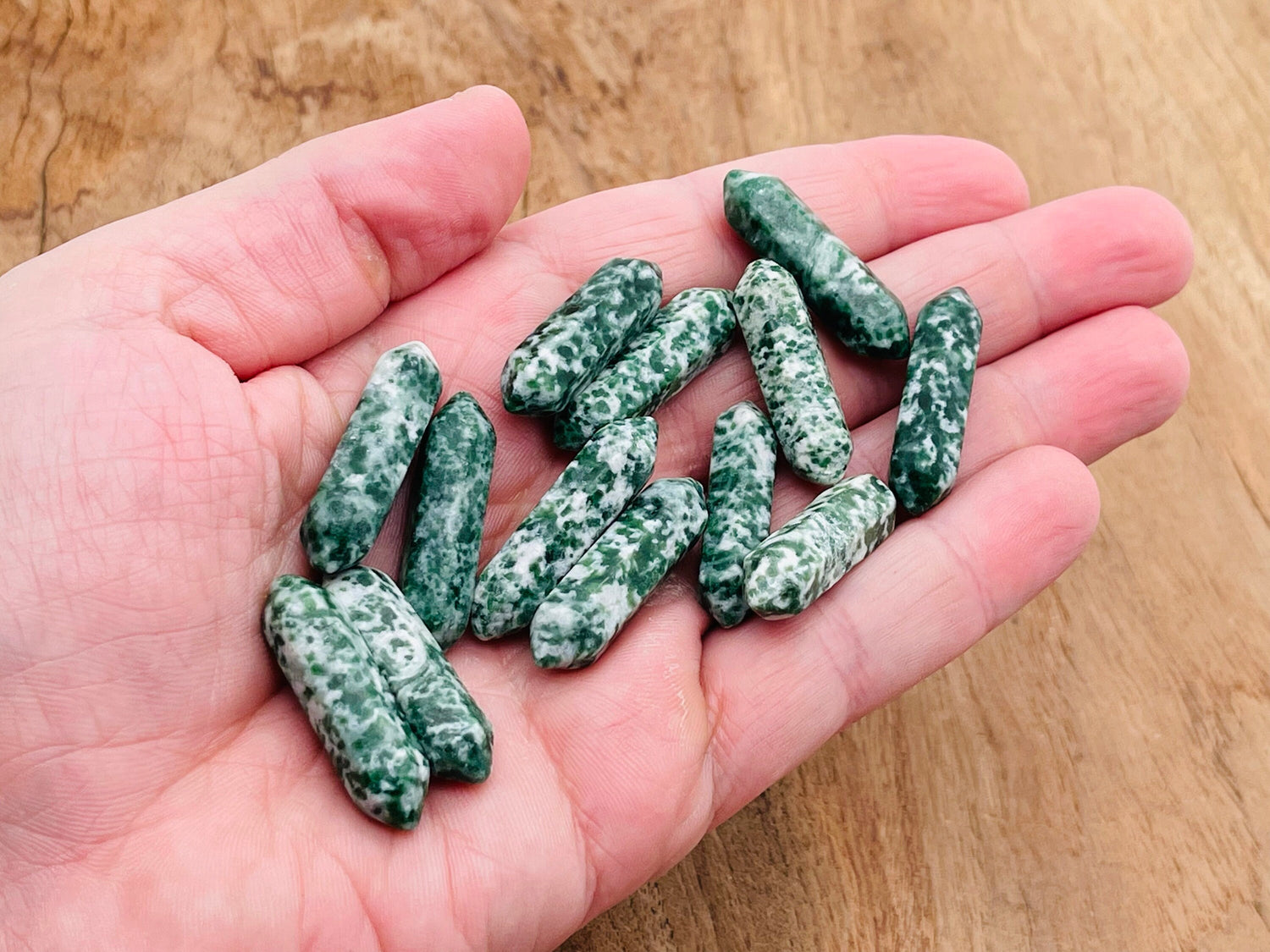 Green Dot Jade Terminated Carved Point - Qinghai Jade Stone - 33mm - PO1051