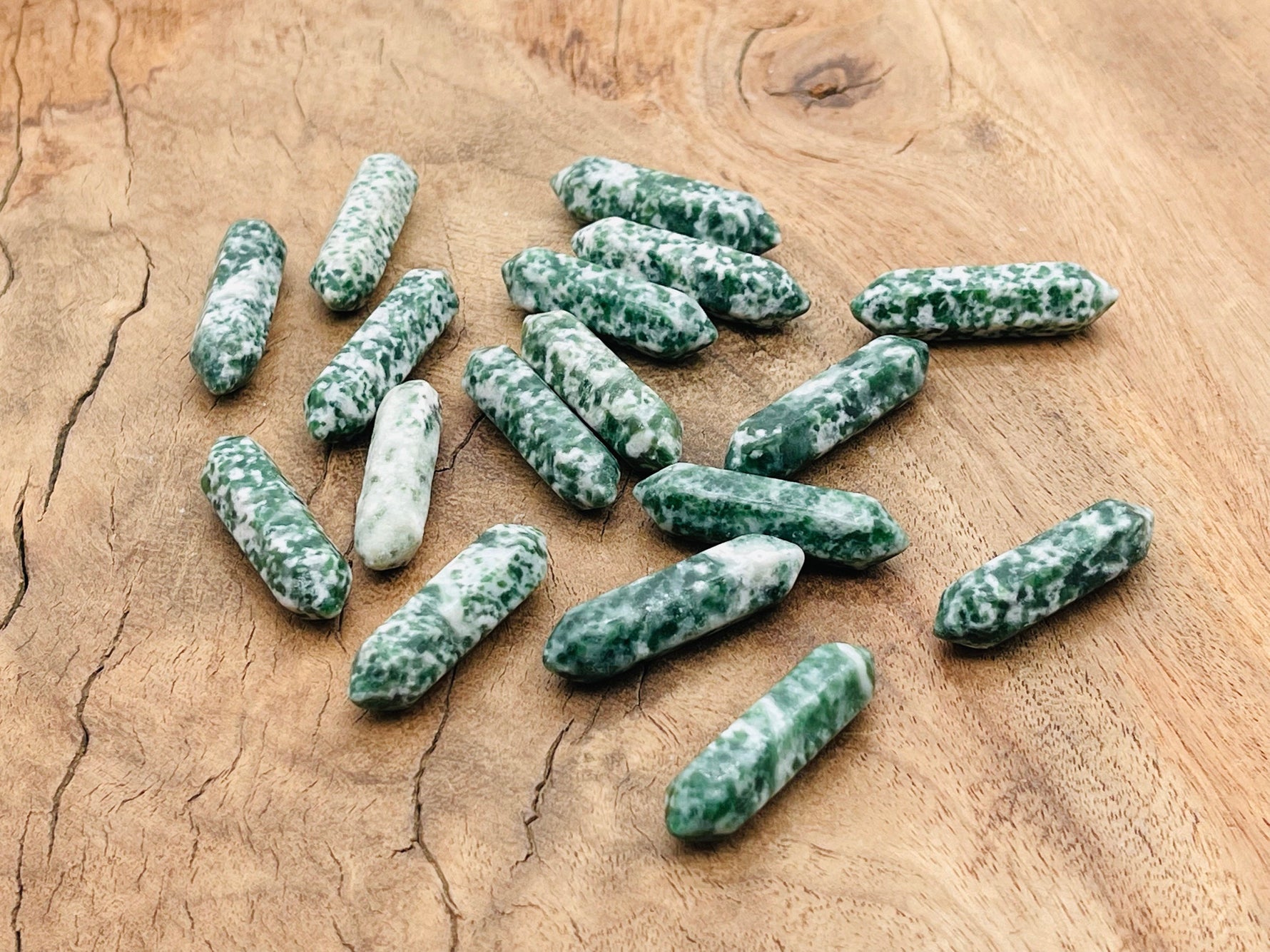 Green Jade Dot Carved Point from Qinghai Jade, 33mm, gemstone with intricate carving, handcrafted by GemstoneGO.