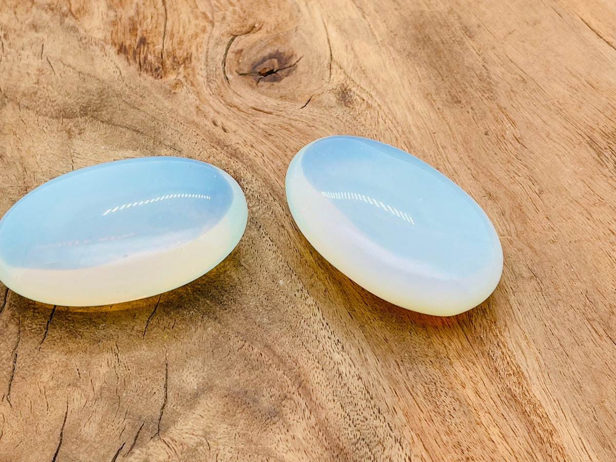 Opalite palm gemstone spa stone, 60x40mm, smooth polished natural gemstone for relaxation and massage, from GemstoneGO.