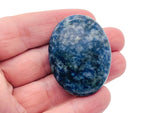 Blue Spot Jasper palm gemstone spa stone, 45x35mm, with vibrant blue and brown spots, smooth polished surface from GemstoneGO