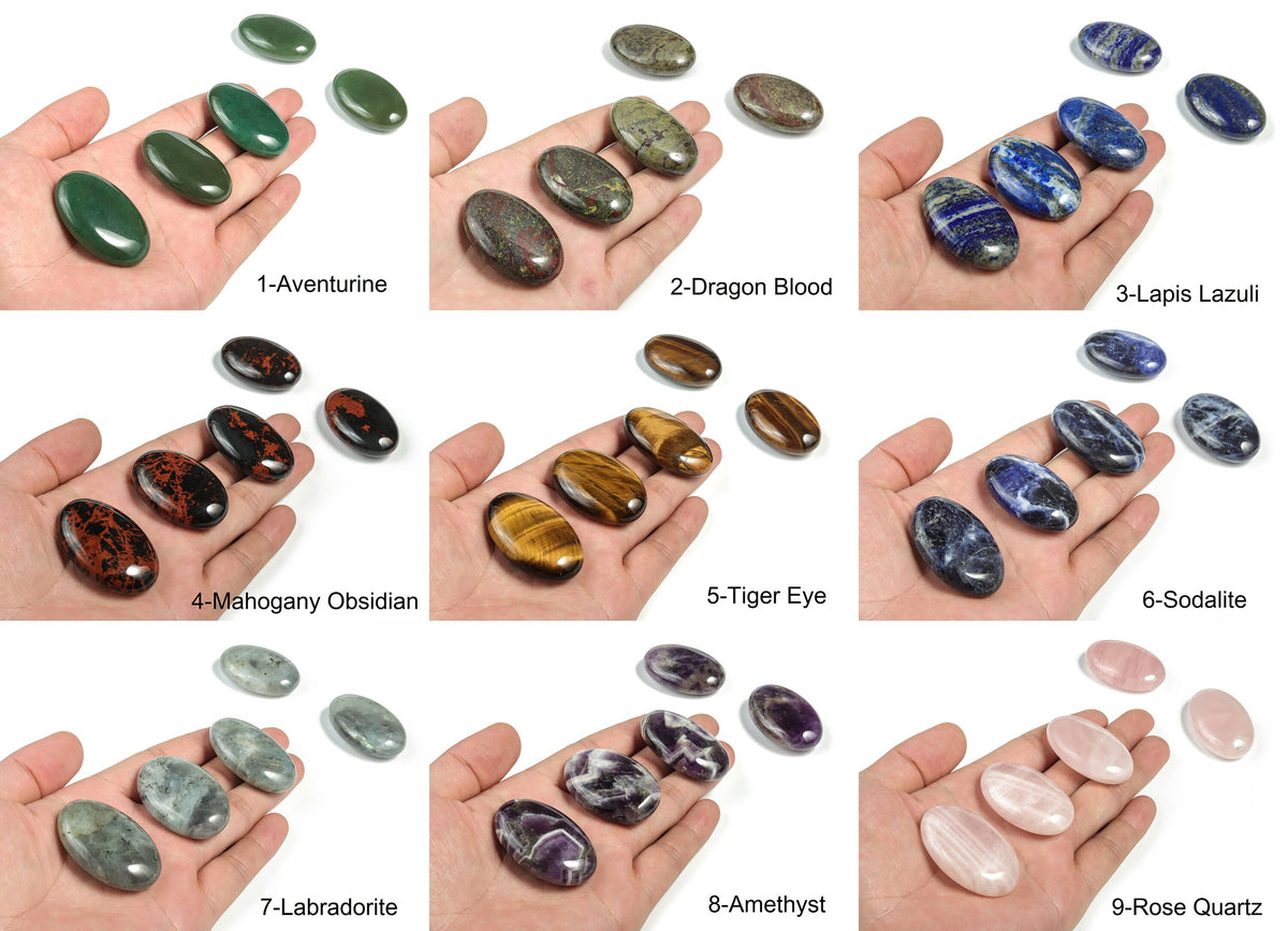 Oval Palm Gemstone spa stone in mixed crystals, 45x35mm, from GemstoneGO, featuring vibrant, natural gemstone colors and smooth surface.