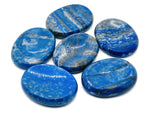 Lapis Lazuli worry stone from GemstoneGO, 4.5x3.5cm, featuring deep blue and gold flecks, smooth polished crystal for stress relief.