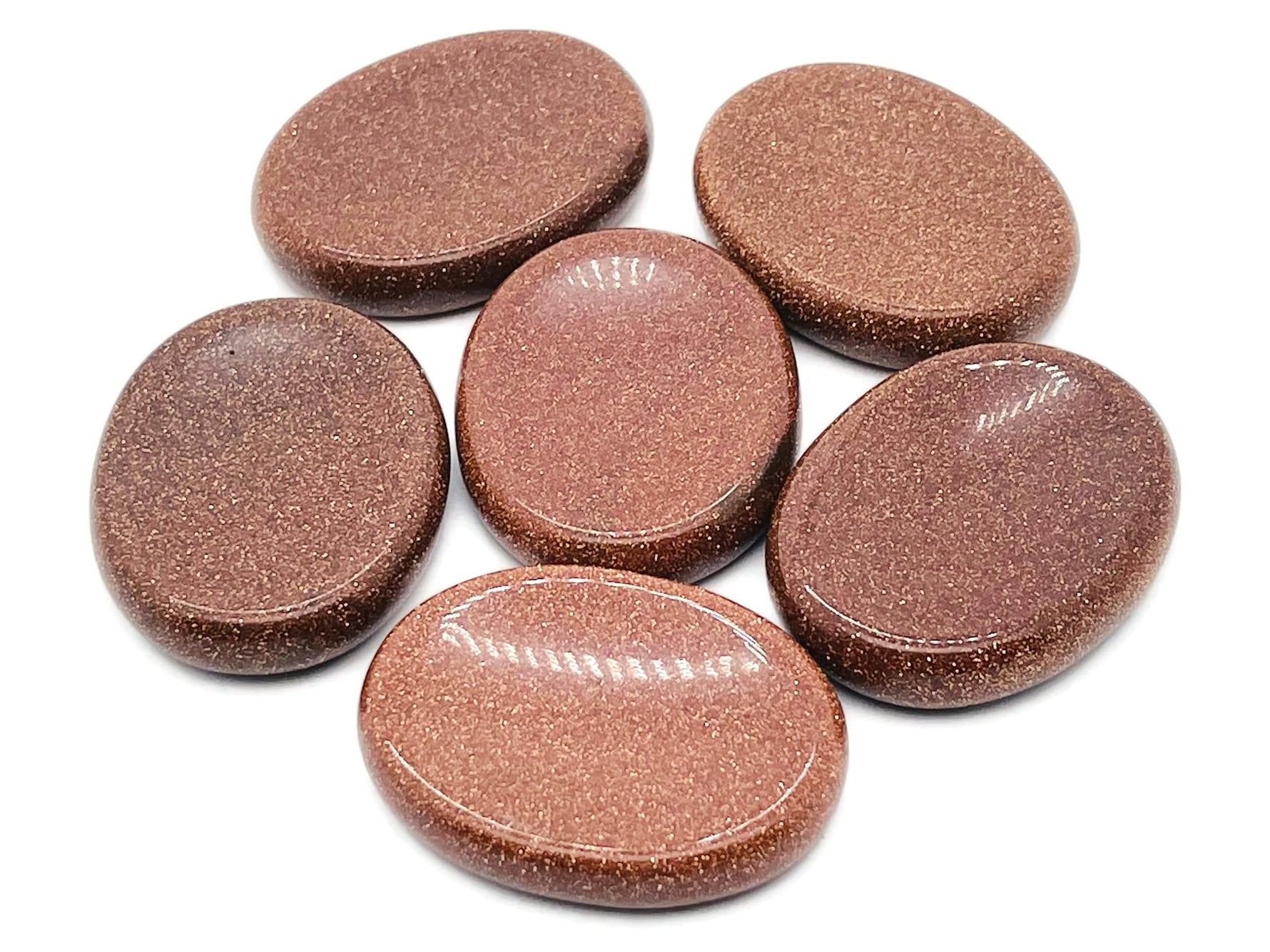 Goldstone worry stone from GemstoneGO, 4.5x3.5cm soothing crystal for stress relief and tactile comfort.
