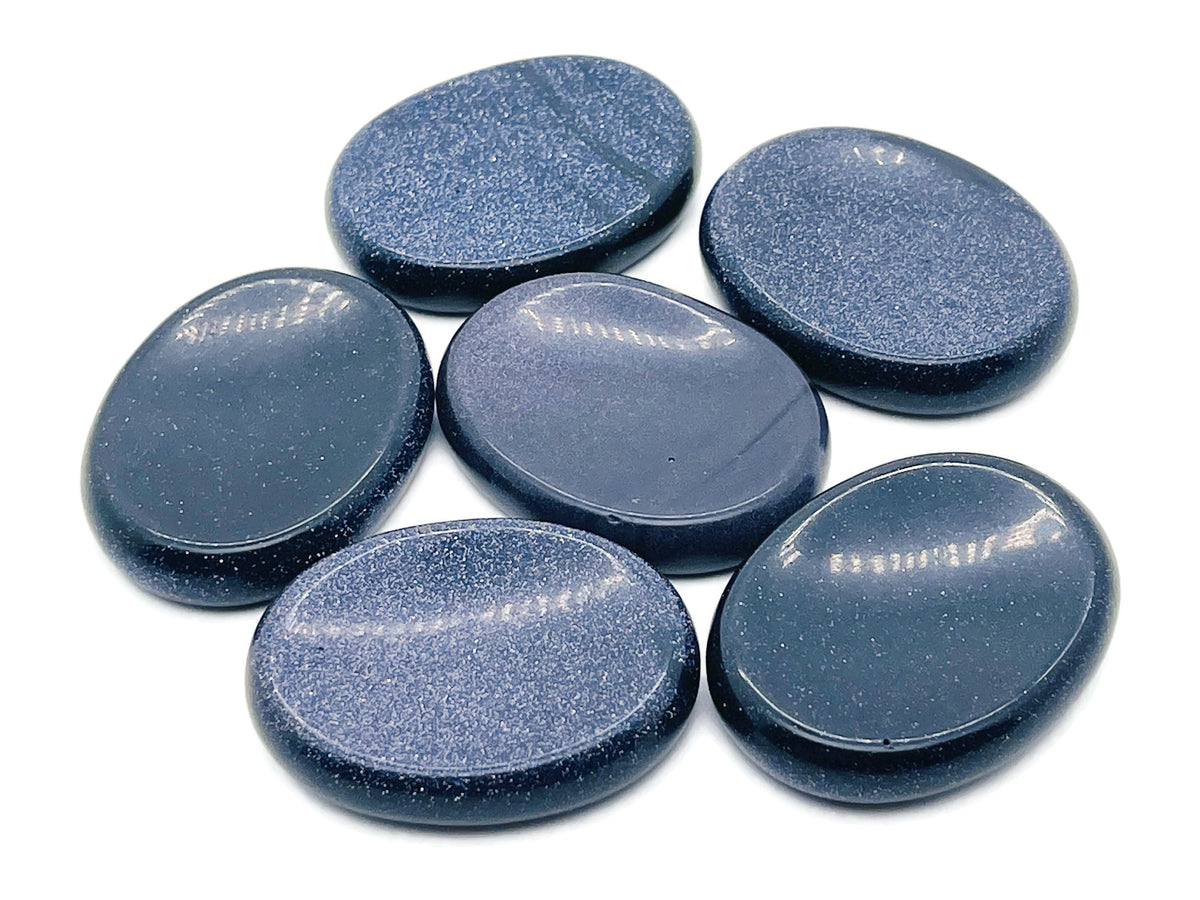 Blue Goldstone worry stone from GemstoneGO, 4.5x3.5cm, smooth soothing crystal for stress relief and tactile comfort.