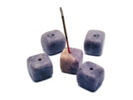 Lepidolite crystal incense holder with carved design, holds incense sticks, handmade gemstone stone decor from GemstoneGO.