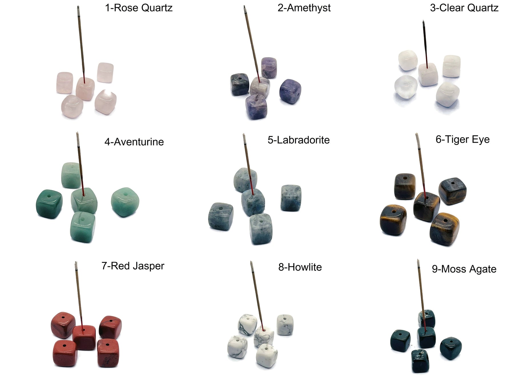 Handmade crystal incense holder with carved design, featuring a healing stone for incense sticks, by GemstoneGO.