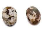 Flower Agate palm gemstone spa stone with cherry blossom pattern, featuring vibrant pink and white floral details, by GemstoneGO.