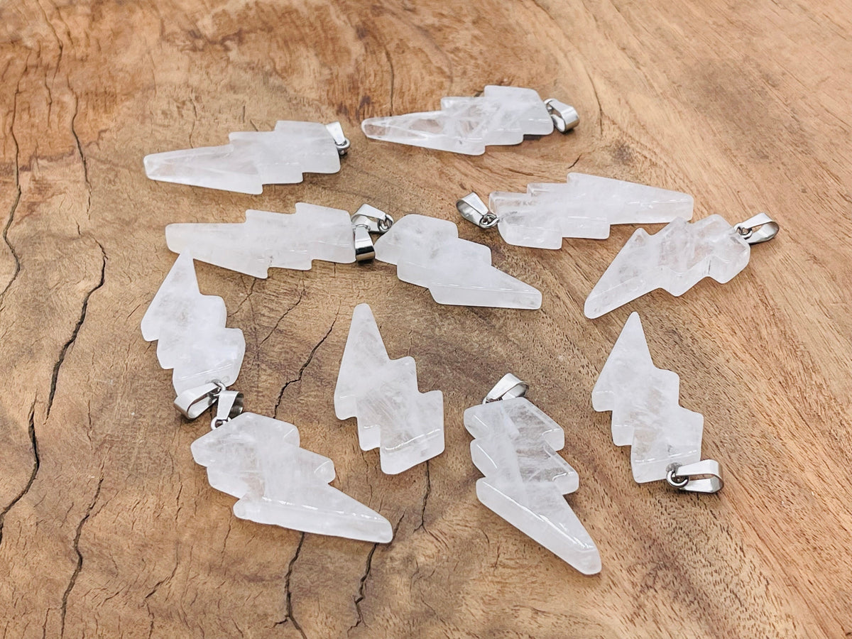 Clear quartz lightning crystal pendant featuring a striking lightning stone design from GemstoneGO.