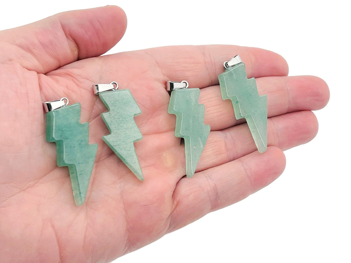 Aventurine Lightning Crystal Pendant from GemstoneGO featuring a polished lightning-shaped aventurine gemstone necklace.