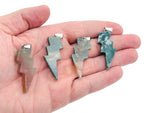 Moss agate lightning crystal pendant from GemstoneGO featuring a natural lightning stone with intricate green and brown patterns.
