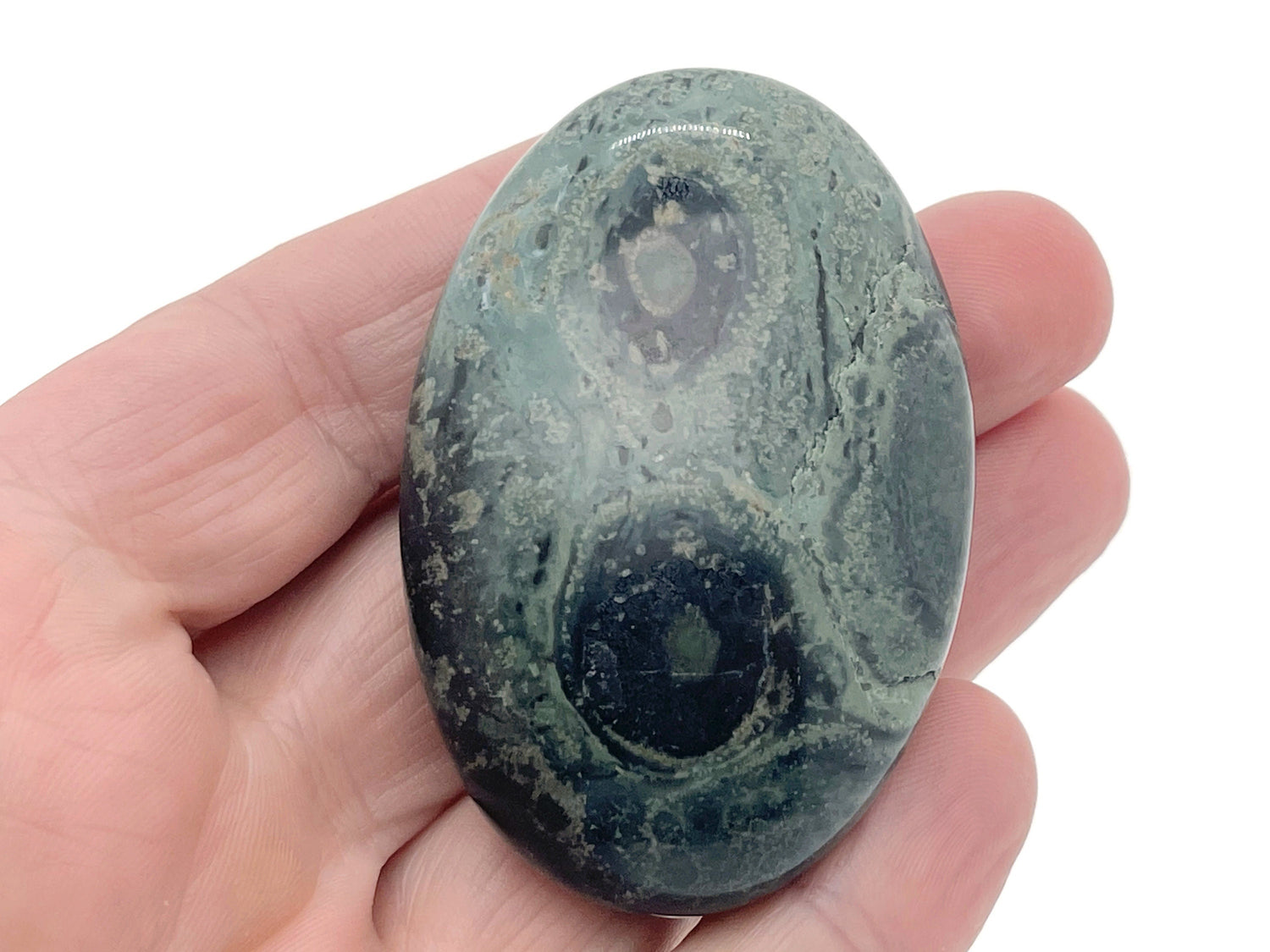 Kambaba Jasper palm gemstone spa stone, 60x40mm, smooth natural stone for relaxation and meditation.