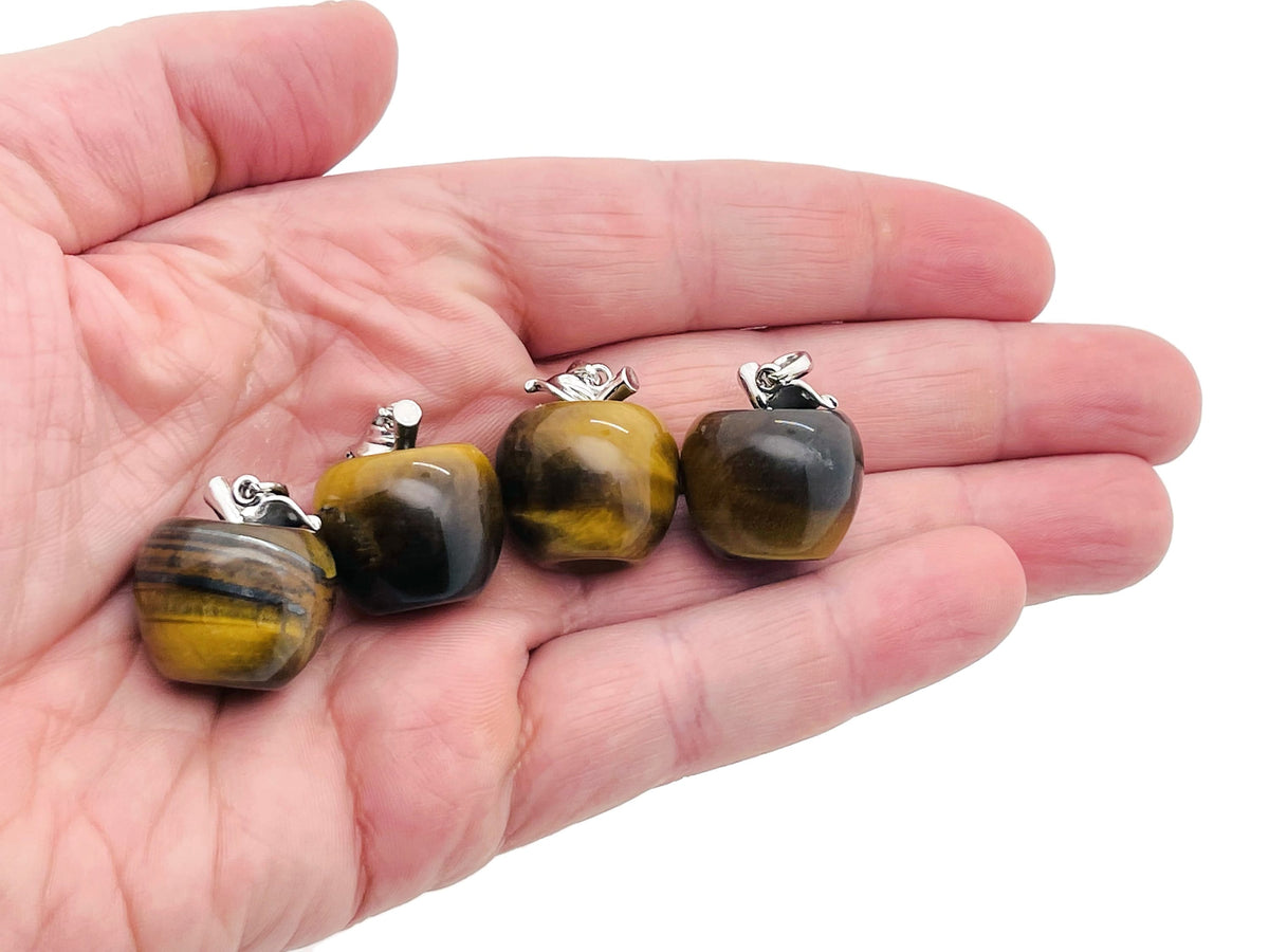 Tiger Eye apple crystal pendant from GemstoneGO featuring a mini crystal design on a silver chain.