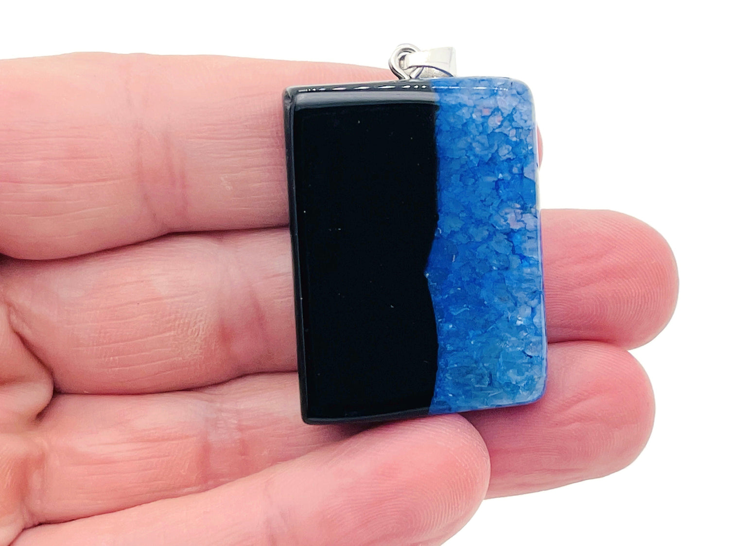 Blue With Black Agate Crystal Pendant - Agate Charms - Gift For Her - NC1126