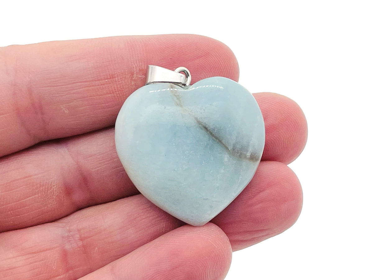 Amazonite heart crystal pendant by GemstoneGO, featuring a polished reiki gemstone with a silver bail for jewelry.