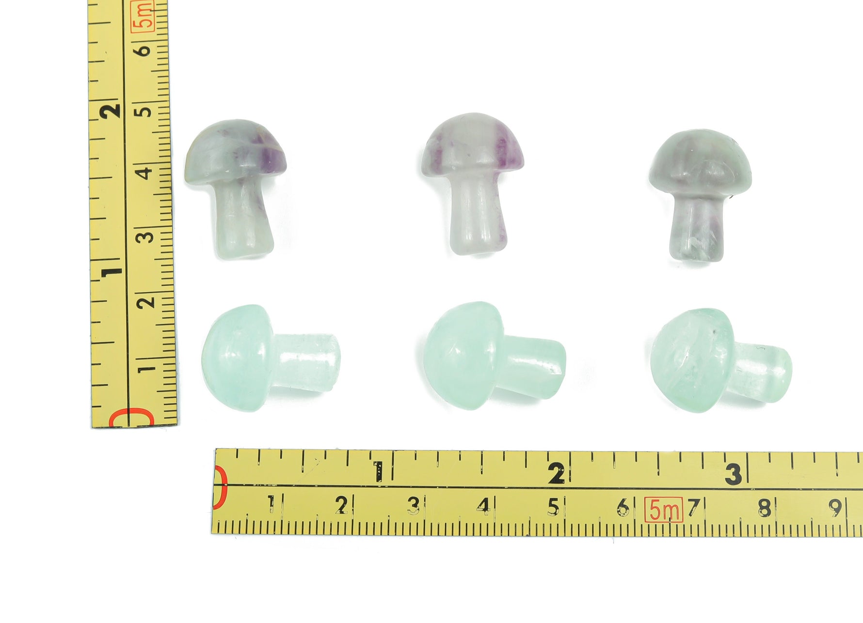 20mm Fluorite mushroom carved gemstone from GemstoneGO, featuring vibrant blue-green hues and smooth polished surface.