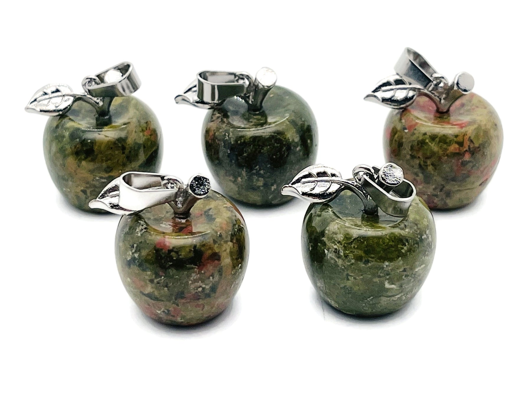 Unakite apple-shaped crystal pendant from GemstoneGO, small and polished gemstone jewelry for necklace adornment.