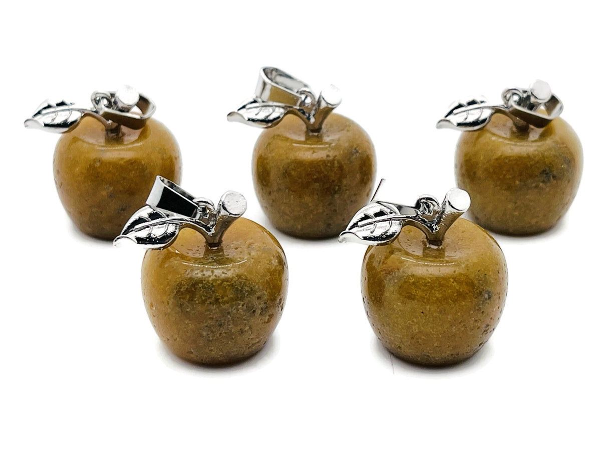 Yellow aventurine apple crystal pendant by GemstoneGO, small polished gemstone jewelry with a gold-tone bail.