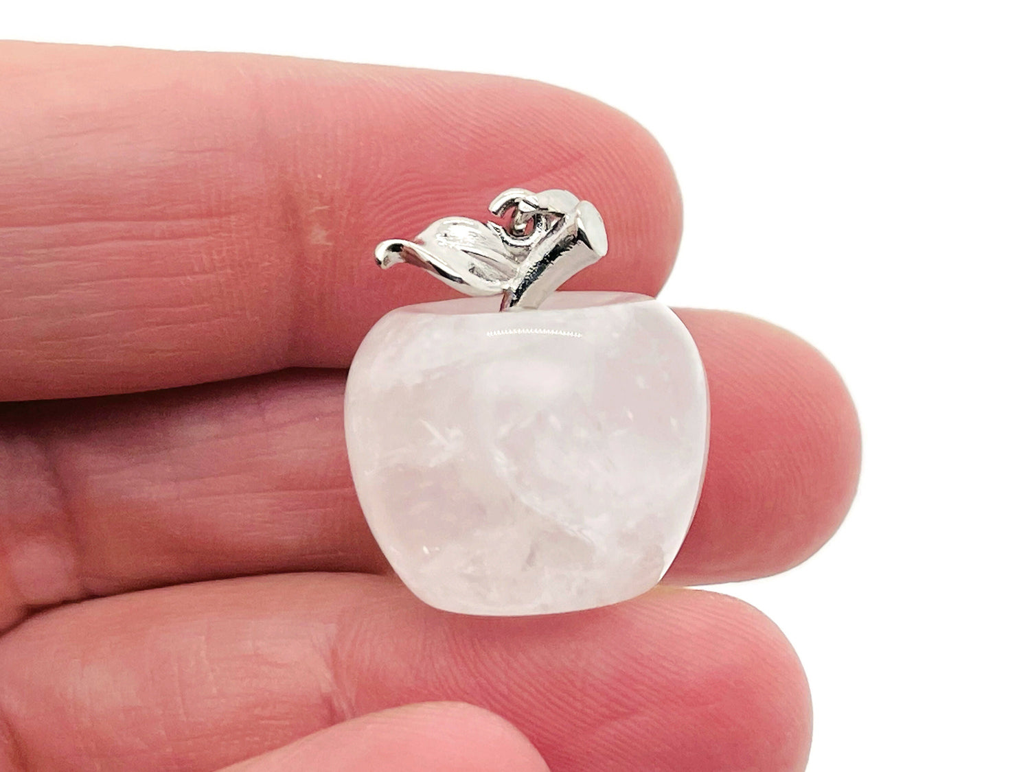 Clear Quartz Apple Crystal Pendant by GemstoneGO, small minimalist gemstone jewelry featuring a transparent quartz apple-shaped pendant.