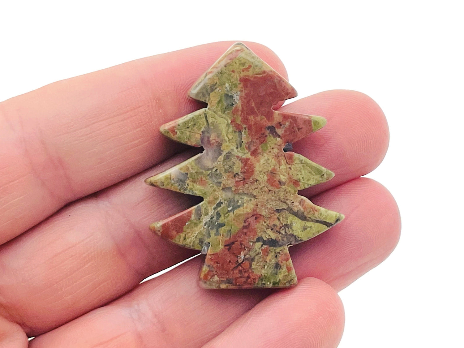 Pierre précieuse en unakite représentant un sapin de Noël - Sculpture en cristal représentant un sapin de Noël - Pierre artisanale - TR1001