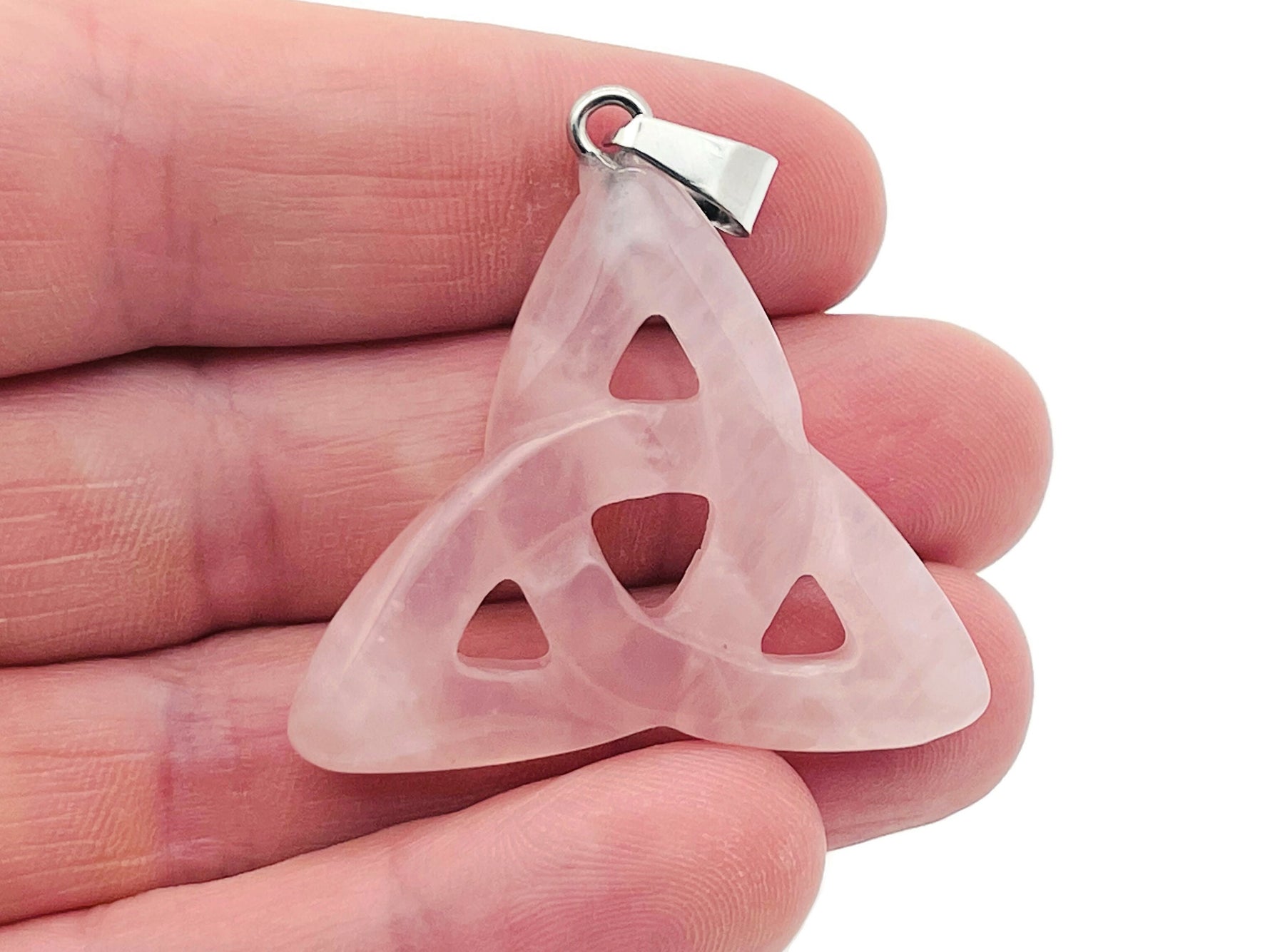 Celtic Knot Crystal Pendant with Trinity Crystals, gemstone jewelry featuring intricate design, suitable for Valentine's Day.