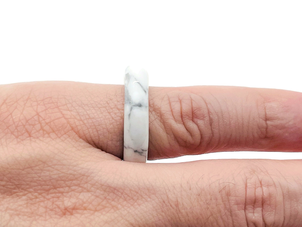 Howlite crystal ring from GemstoneGO featuring a polished white gemstone set in a silver band.
