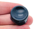 Blue GoldStone crystal sphere on carved gemstone stand, ideal for home decor display with vibrant blue and gold sparkles.
