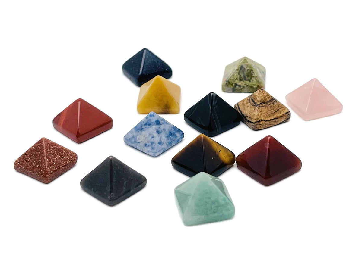 14mm pyramid-shaped gemstone carving from GemstoneGO, a healing crystal and colorful mixed crystal gemstone.