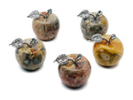 Crazy Lace Agate Apple crystal carving from GemstoneGO, 30mm, detailed polished gemstone with intricate lace patterns.
