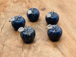 Sodalite Apple crystal carving by GemstoneGO, 30mm polished gemstone sculpture with vibrant blue and white mineral patterns.
