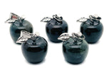Moss agate apple-shaped crystal pendant from GemstoneGO, small and polished, featuring natural green and brown mineral patterns.