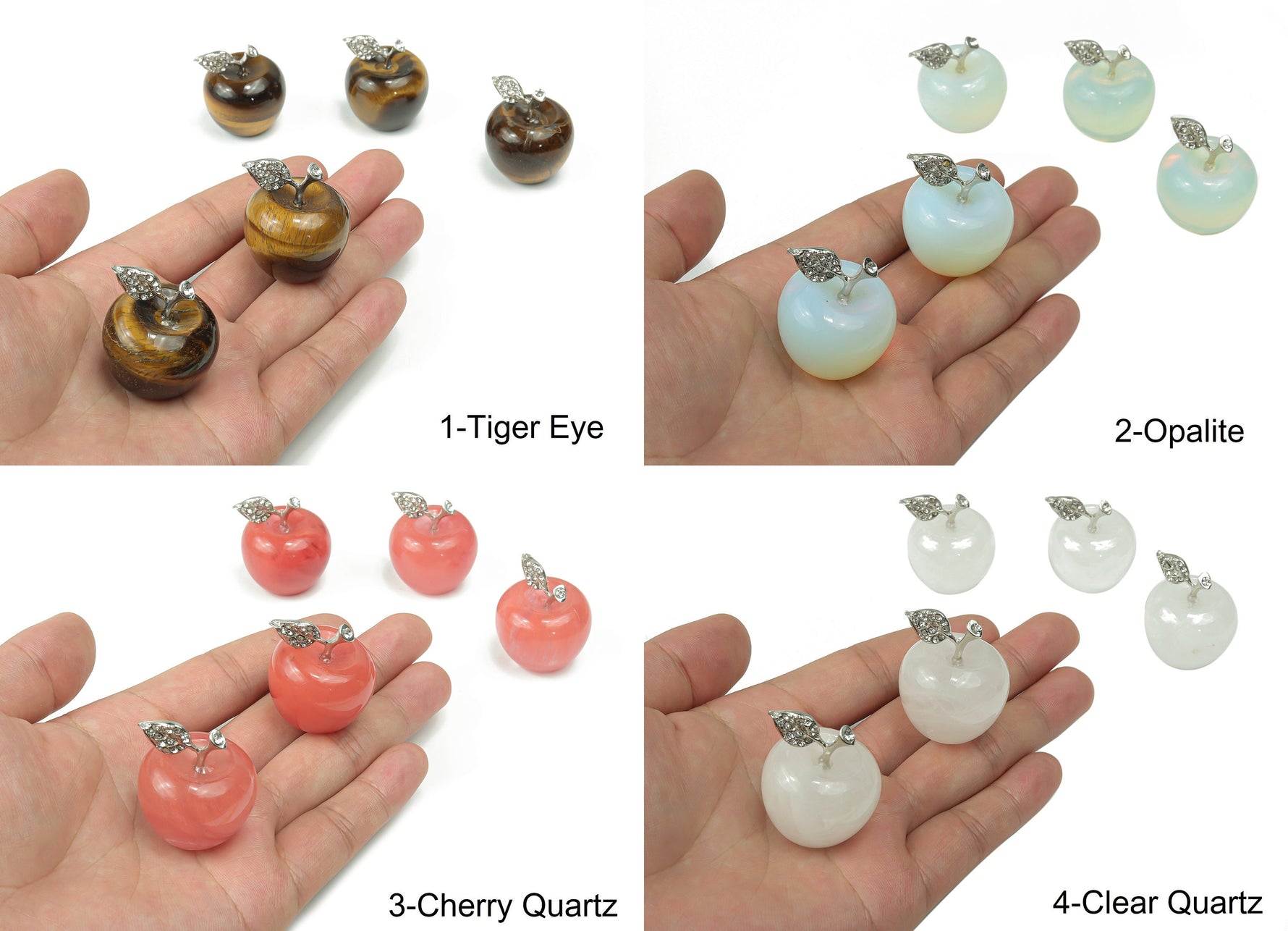 Cute 30mm Apple-shaped gemstone carving by GemstoneGO, perfect as a home decor or gift, featuring intricate crystal details.