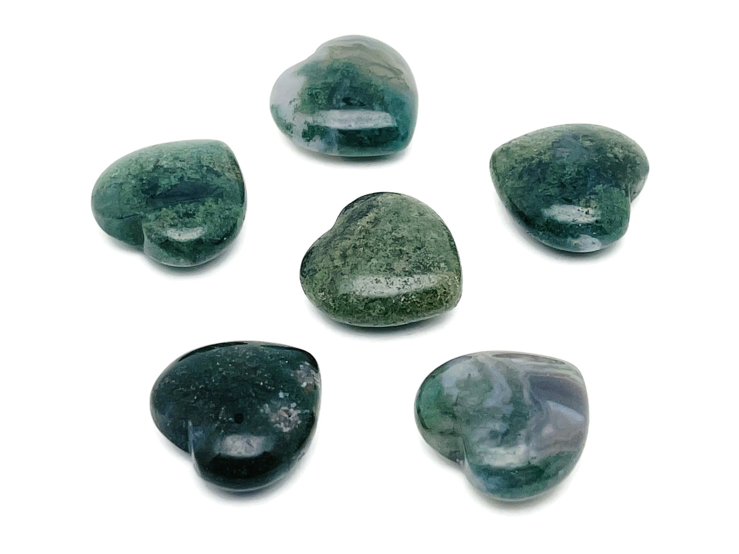 Pierre précieuse en agate mousse en forme de cœur ?€? Cristal d'agate en forme de cœur - Pierres de guérison ?€? Cœur sculpté - Pierres naturelles - 2,5 cm - HE1138