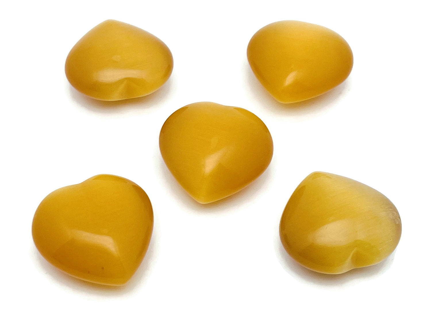 Pierre précieuse œil-de-chat jaune en forme de cœur ?€? Cristal en forme de cœur - Pierres de guérison ?€? Cœur sculpté - Pierres naturelles - 4 cm - HE1248