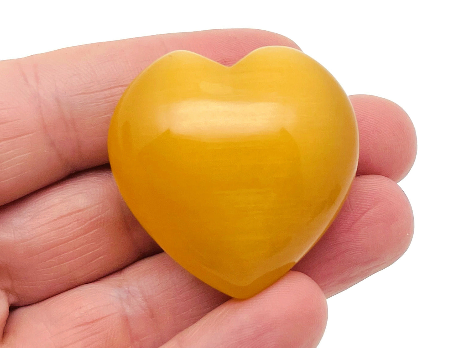Pierre précieuse œil-de-chat jaune en forme de cœur ?€? Cristal en forme de cœur - Pierres de guérison ?€? Cœur sculpté - Pierres naturelles - 4 cm - HE1248