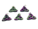 Ruby Zoisite Celtic Knot crystal pendant featuring Trinity Crystals from GemstoneGO, showcasing intricate knot design and vibrant gemstone details.
