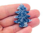 Blue Spot Jasper pine tree carving gemstone, handmade tree stone with intricate details, showcasing natural blue and earthy tones.