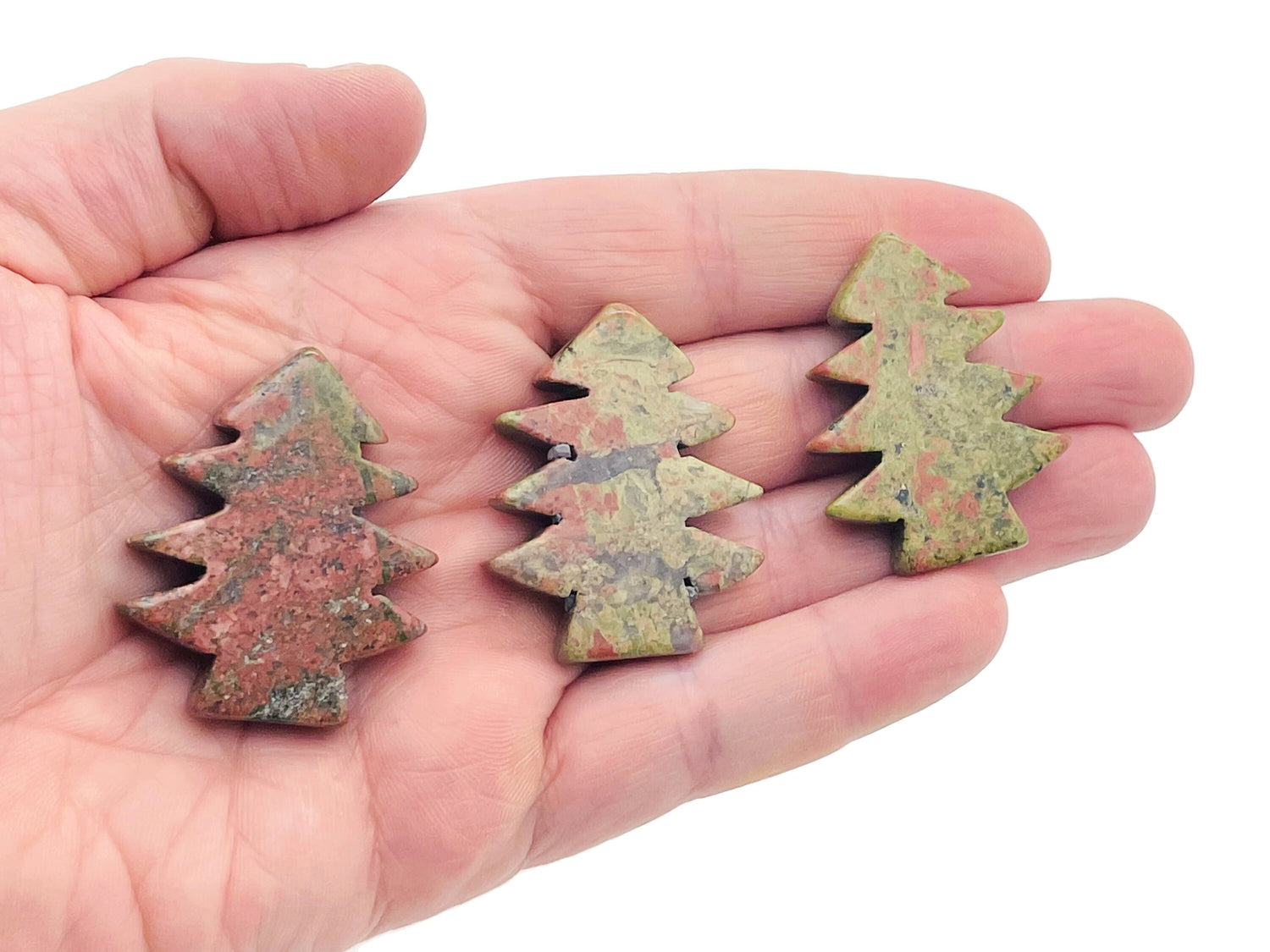 Pierre précieuse en unakite représentant un sapin de Noël - Sculpture en cristal représentant un sapin de Noël - Pierre artisanale - TR1001