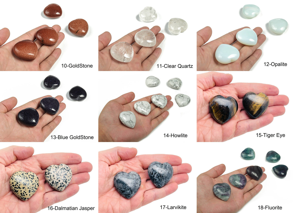 Natural gemstone heart pendant from GemstoneGO, 40mm high-quality mixed crystal gemstone heart, smooth polished stone shape.