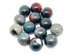 20mm African Bloodstone sphere gemstone from GemstoneGO, showcasing a deep green stone with red bloodstone inclusions.