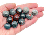 20mm African Bloodstone sphere gemstone, polished crystal ball with deep green and red mineral patterns, from GemstoneGO.
