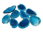 Blue agate slice geode raw crystal from GemstoneGO, showcasing vibrant blue banding and natural crystal formations.