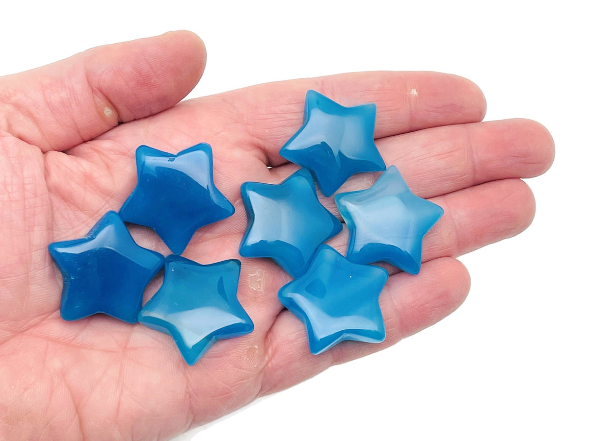 Blue Agate star-shaped gemstone, 30mm, from GemstoneGO, showcasing a smooth polished surface with natural blue and white banding.