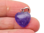 Amethyst heart-shaped crystal pendant from GemstoneGO, small mini pendant with a silver loop for necklace chain.