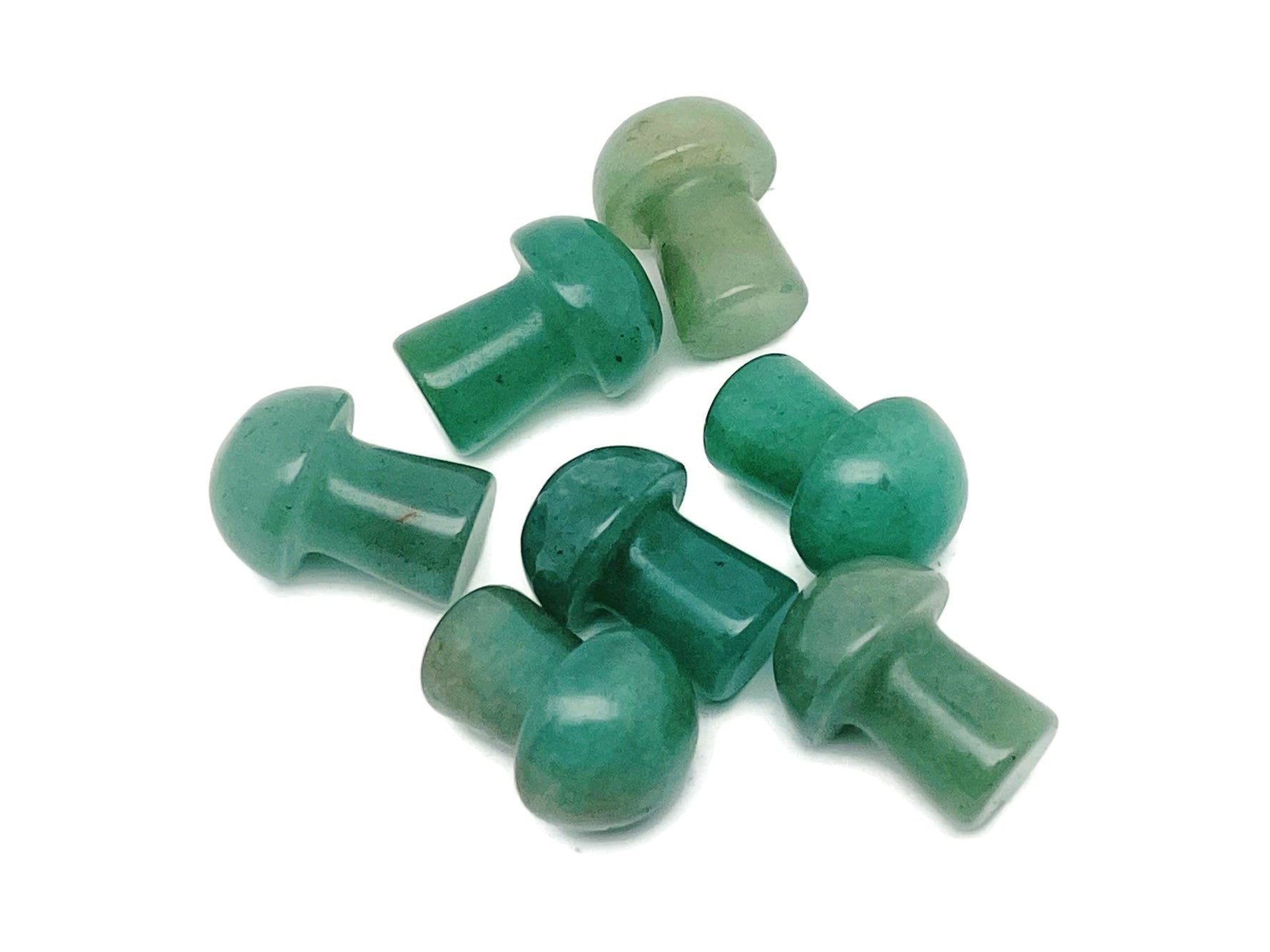 Aventurine mushroom carved gemstone pendant, 20mm, from GemstoneGO featuring green aventurine with natural stone details.