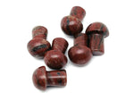 Red sesame jasper mushroom carved gemstone, 20mm, featuring detailed mushroom shape and vibrant red and earthy tones.