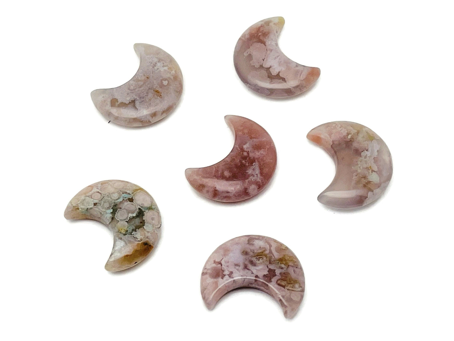 Lune en agate fleur - Lune en cristal - Lune sculptée - Cristal de guérison - Croissant de lune en pierre précieuse - 3 x 1,6 cm - MO1058